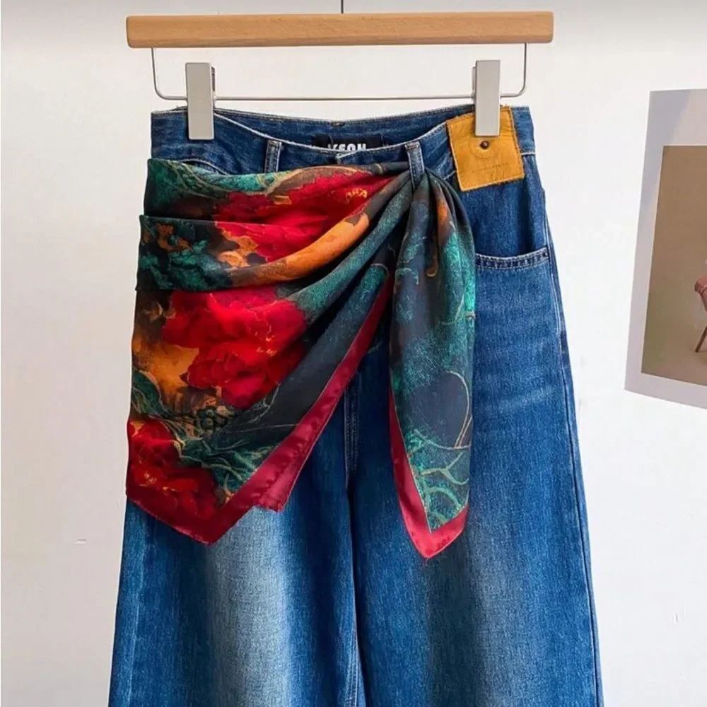 M Floral Scarf Red, Green, Gold A1557